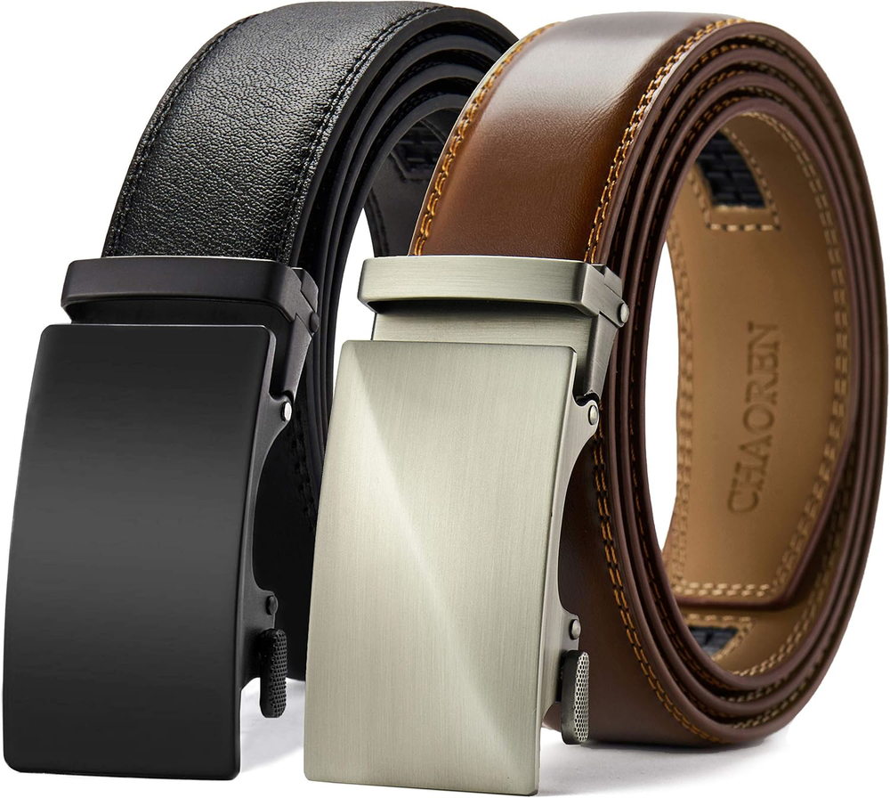 Men’s 35mm Custom Fit Leather Ratchet Belt Set – Effortless Style 2-Pack