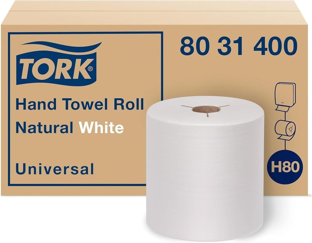 Tork Hand Towel Roll Natural White H80, Universal, 100% Recycled Fiber, 6 Rolls