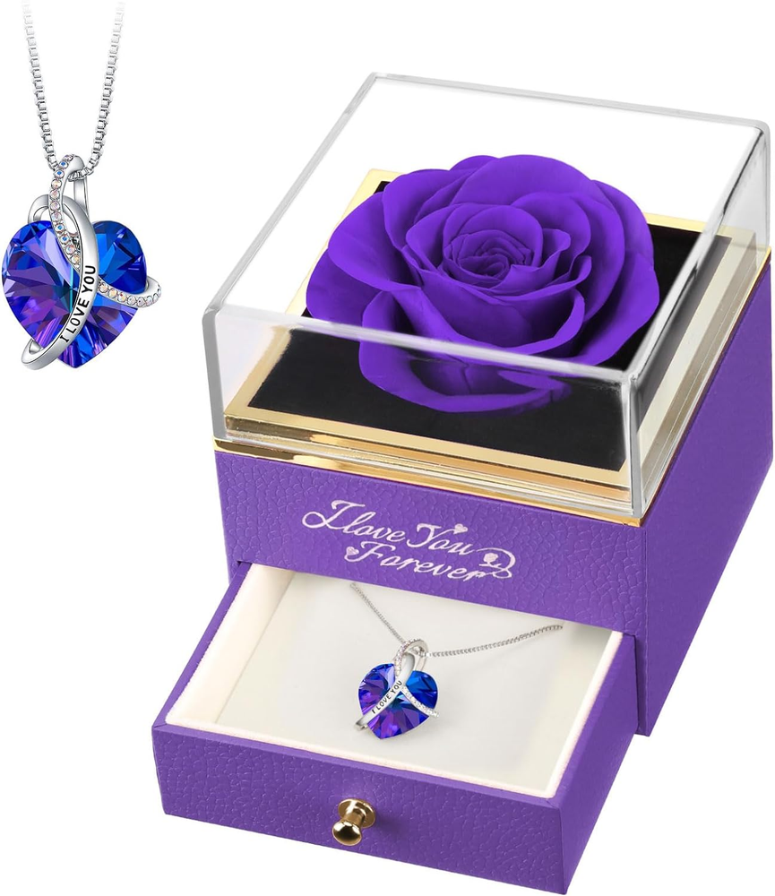 Preserved Real Purple Rose, Valentines Day Gifts for Her, Forever Flowers Gifts