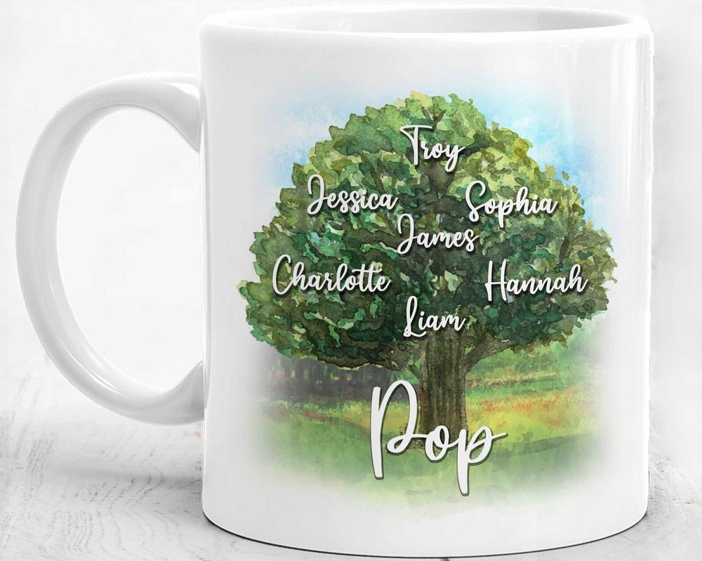 Personalized Pop Mug Gift for Grandpa - Family Tree Design for Birthday or Fathers Day