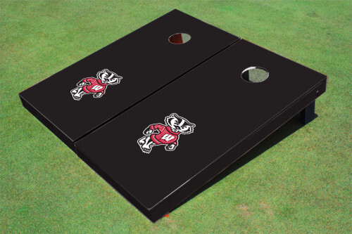 Wisconsin Bucky Black Matching Solid Cornhole Boards Set