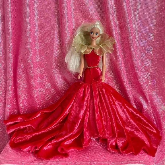 Fashion princess Barbie doll in red velvet long/maxi dress. OOAK