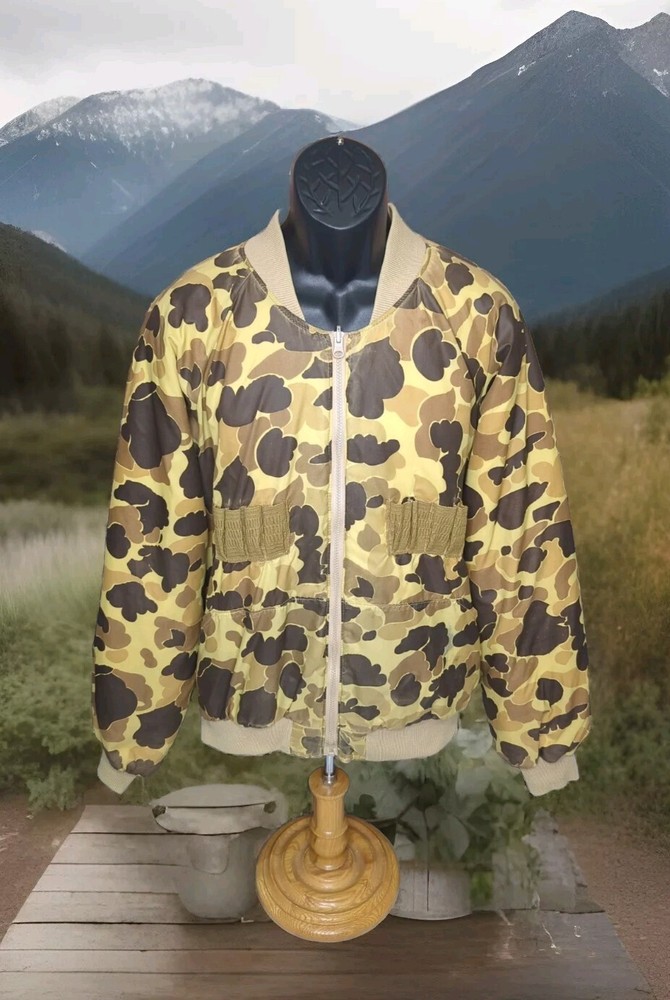 Vintage 80s Columbia Bomber Jacket Duck Hunting Frog Camo Men X-Large Reversible