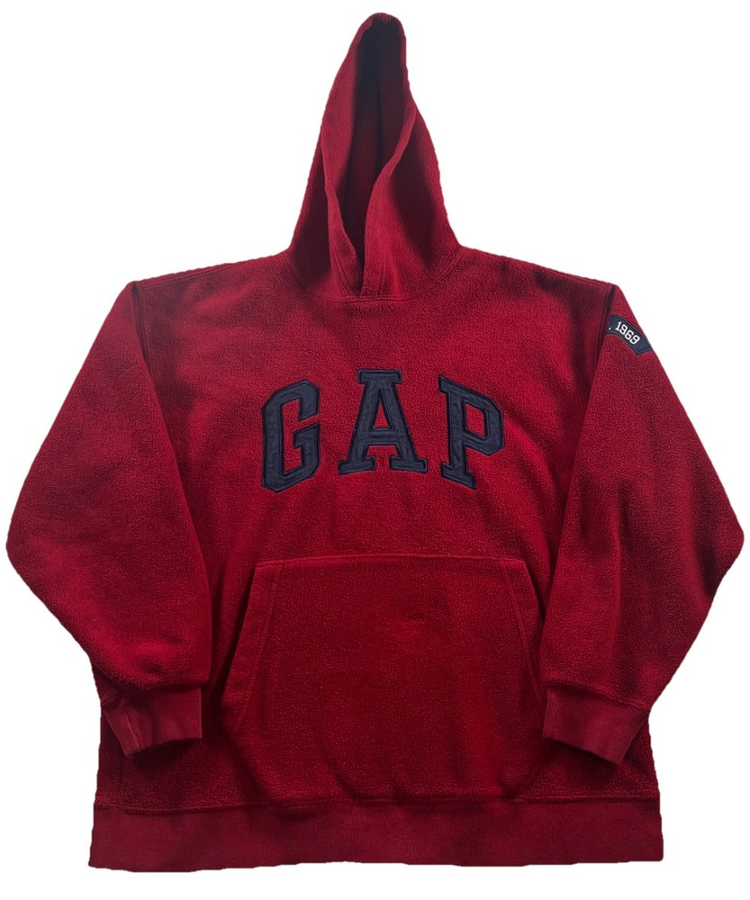 Vintage Y2K Gap Hoodie Youth XL Red Blue Fleece Sweatshirt Sweater Spell Out