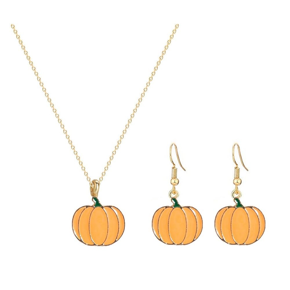 Pumpkin Necklace Earrings Set Thanksgiving Pumpkin Pendant Necklace Fall Autu...