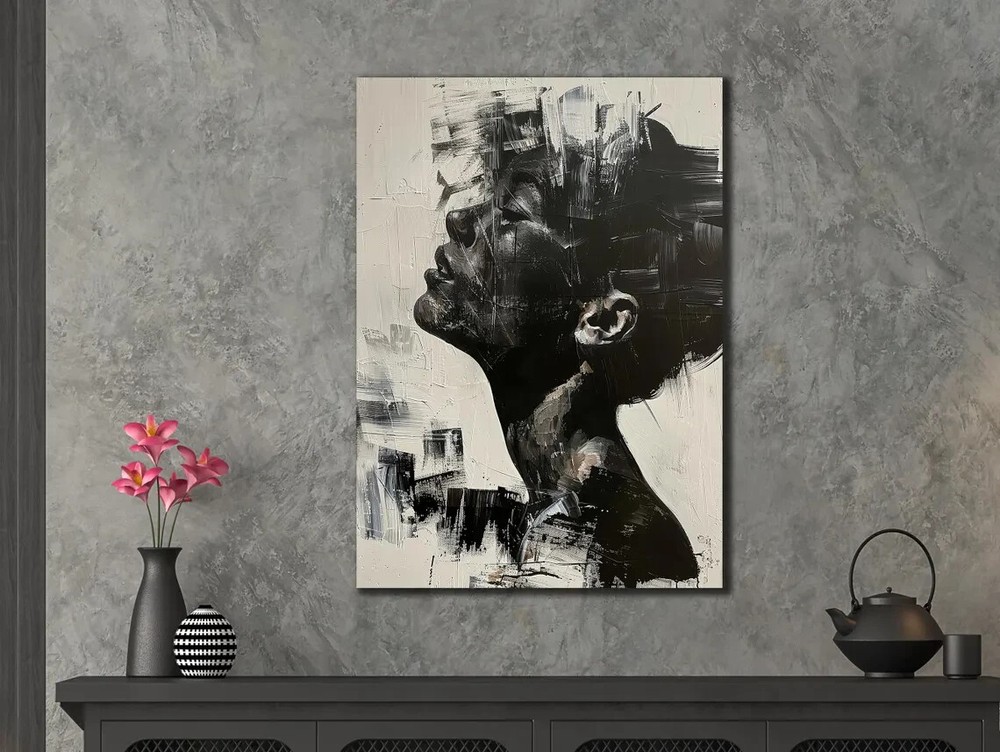 Abstract Black Art Woman Face Painting Unframed Canvas Print Australian Wall Art