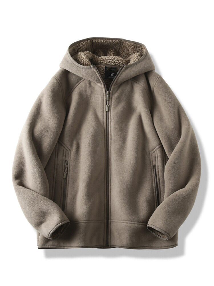 Fleece Lambswool Windproof Warm Men's Outdoor Casual Hooded Jacket Coat Cotton