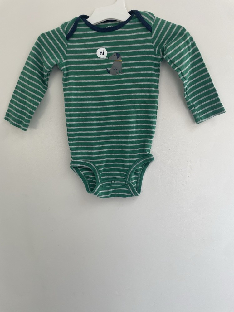 Carter's Baby Boy Cute Dog Graphic Striped Cotton Long Sleeve Bodysuit Green 12M
