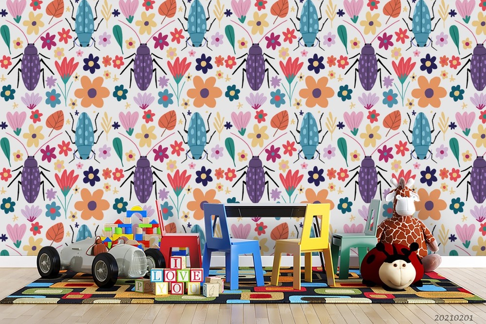 3D Flower Insect Pattern Wall Murals Wallpaper Murals Wall Sticker