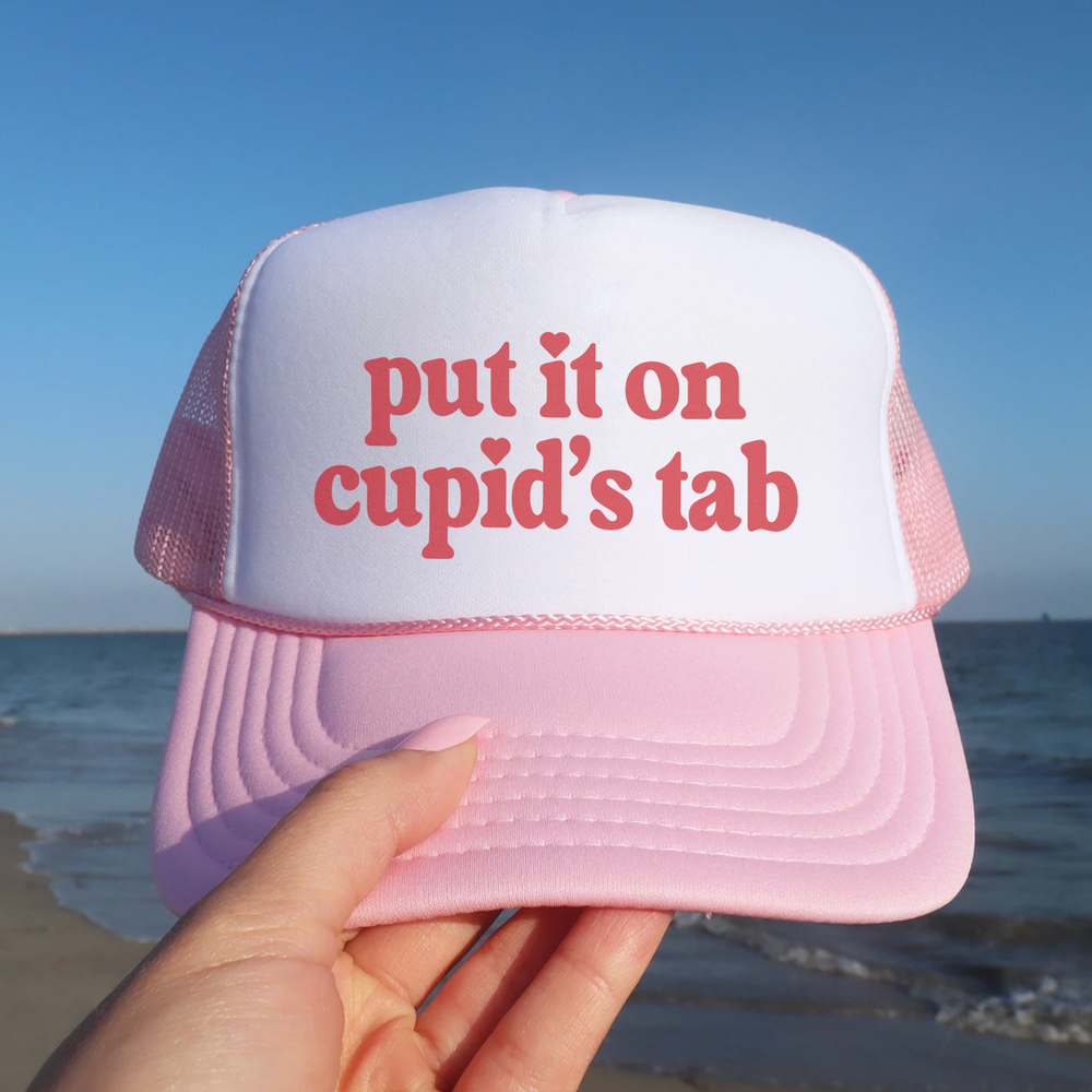 Put It On Cupids Tab Trucker Hat Funny Valentines Day Hat Anti Valentines Day Ha