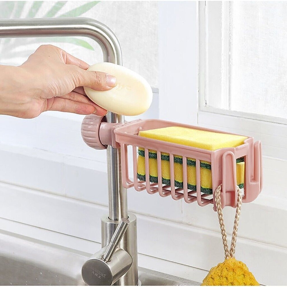 Kitchen Sink Faucet Organizer with Sponge Soap Cloth Holder Storage Shelf