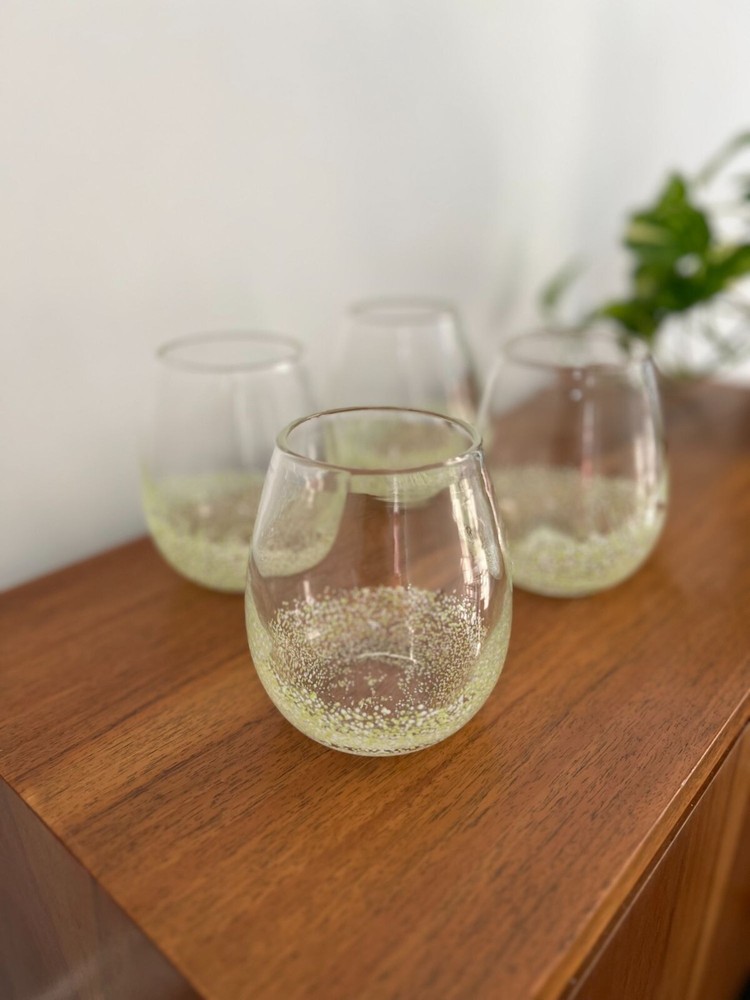 Pier 1 Yellow Confetti Stemless Wine Glasses 16 oz Set of 4  