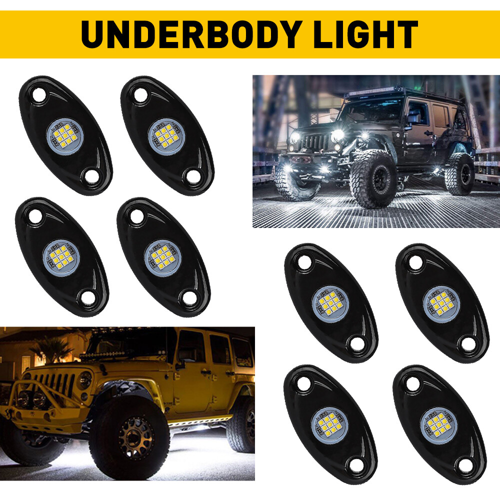 8PCS White LED Rock Lights Underbody Lamp for JEEP Offroad Truck ATV UTV