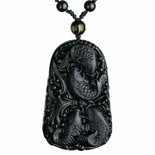 New Natural black Obsidian fish koi necklace Amulet pendant bead with chain