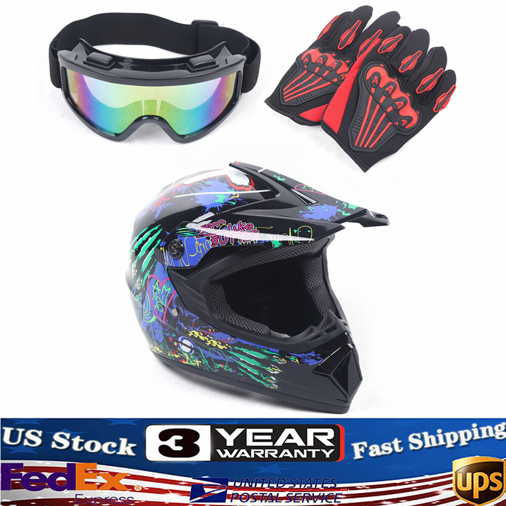 Breathable Detachable Youth Kids Racing Motorcycle Helmet Set Size M
