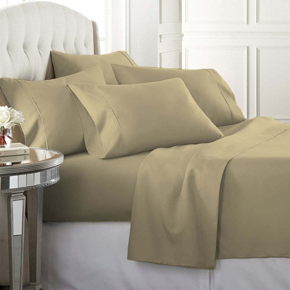 Luxury Home Super-Soft 1600 Brushed 6 Pcs Bed Sheets Set (Queen, Khaki)