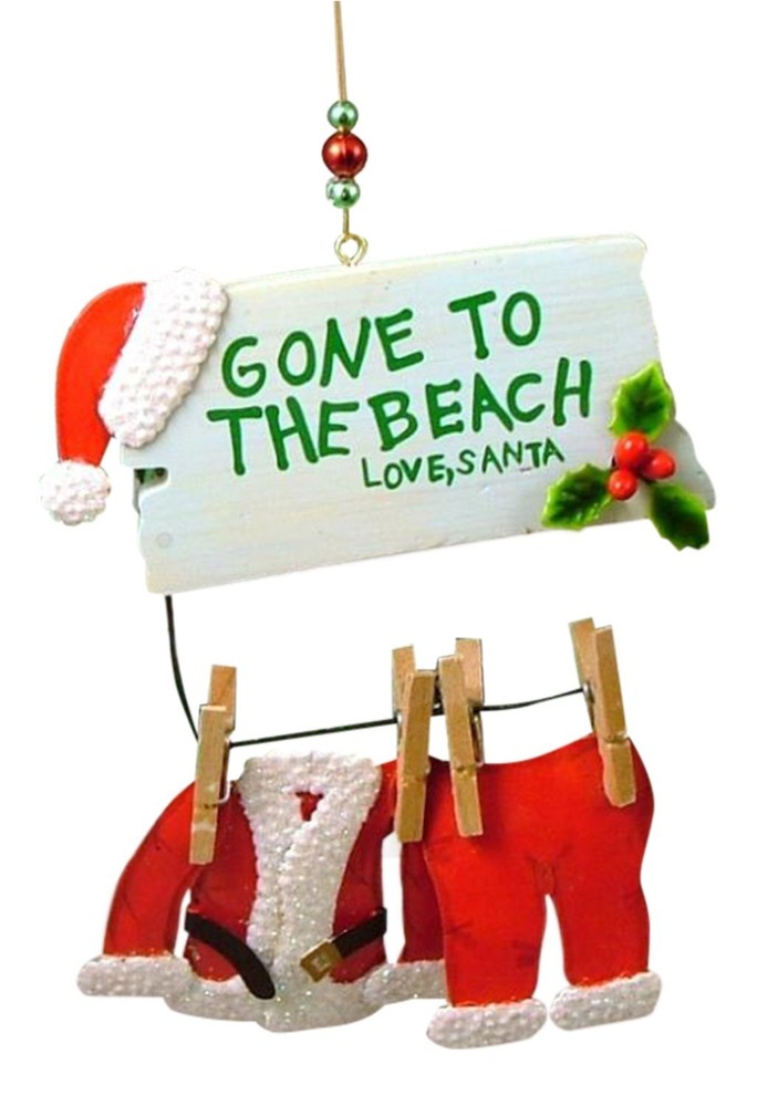 Santa Gone to The Beach Christmas Ornament,Metal (Regular)