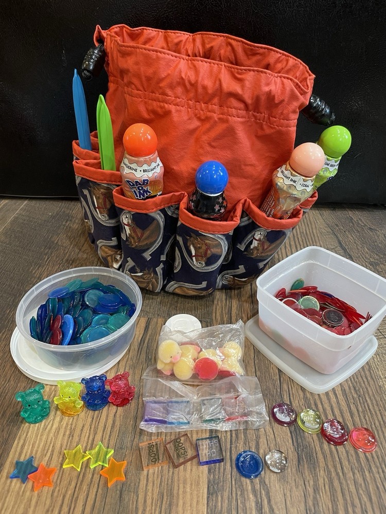Horse BINGO BAG 10 Pocket 4 Daubers CHIPS Oops Duck Teddy Bear 2 MAGNETIC WANDS