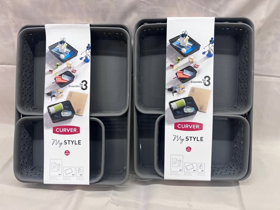 2-Pack Curver Gray Weave Storage Basket Set in 3 Sizes A4 A5 A6