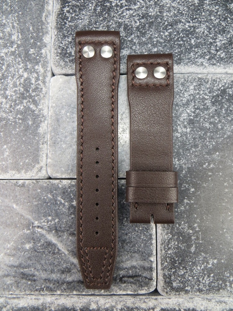 20mm Brown Calf Leather Rivet Watch Strap for IWC Pilot Portugieser BR C