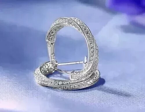 2Ct Round Simulated Diamond Women’s Hoop Earrings in 14K White Gold Plated