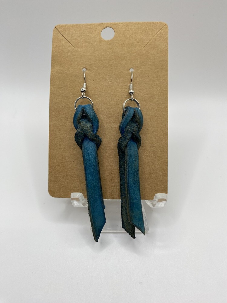 Handmade Blue Genuine Leather Braided Earrings Stylish New Design Fast Shipping