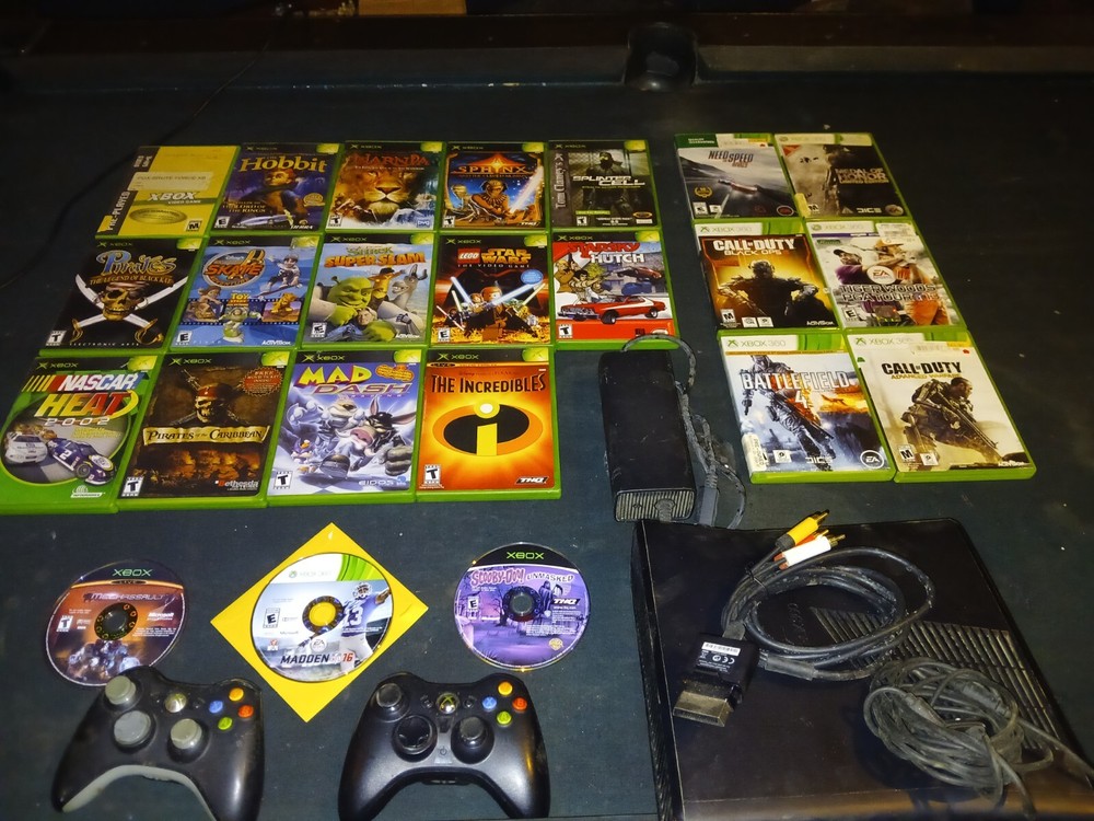 Xbox 360 With 2 Controllers With Xbox And Xbox 360 Games And Power Supply Cords