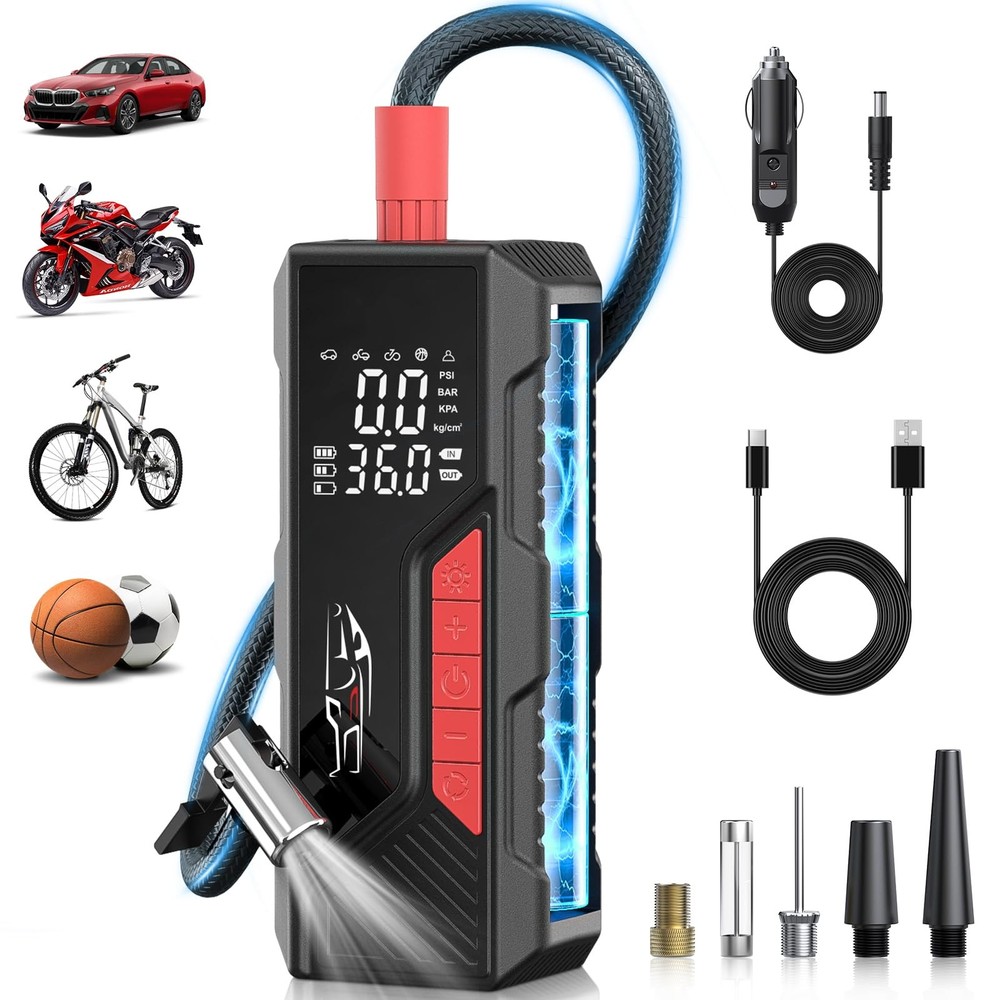 Portable Tire Inflator 150PSI, Cordless Air Compressor for Car  Bike