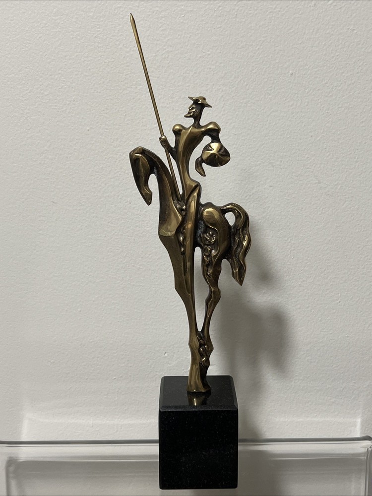 Bronze Don Quixote Statue with Lance Mounted on Granite Base
