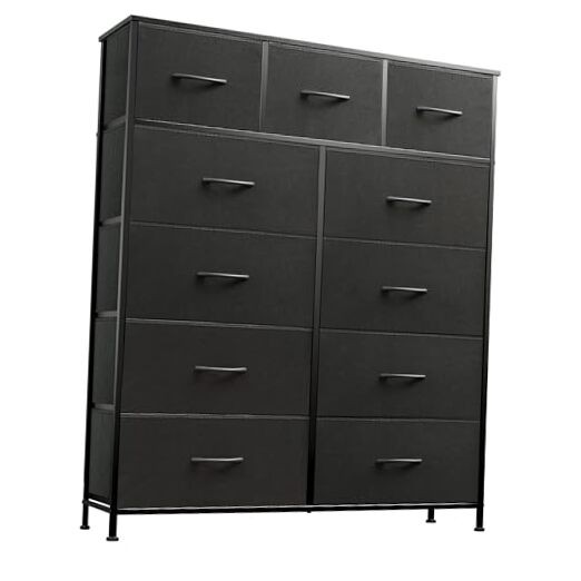 Tall Fabric Dresser Storage Tower for Bedroom in Charcoal Black
