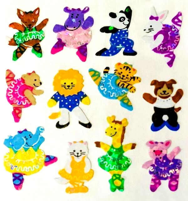 **RARE VINTAGE**   Glittery ANIMAL BALLET Sandylion Stickers ~1 square~