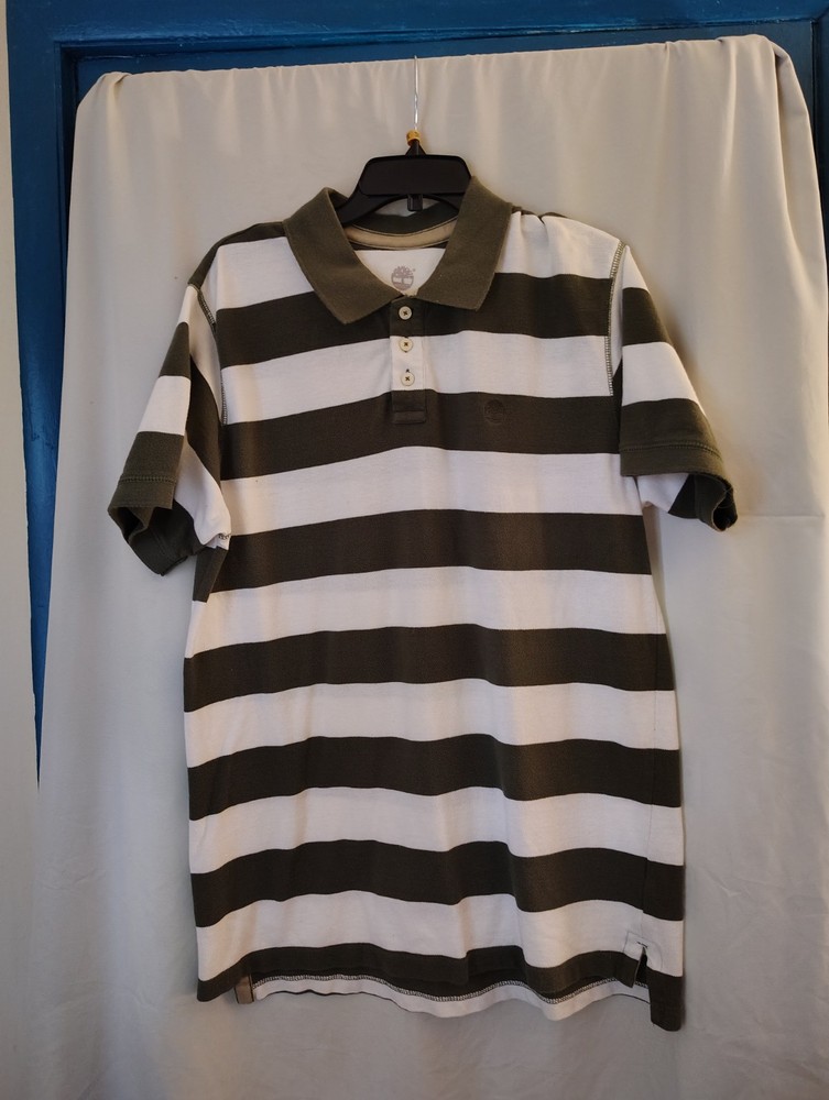 Timberland Short sleeve Polo Green and White Striped Size XL 100 Percent Cotton