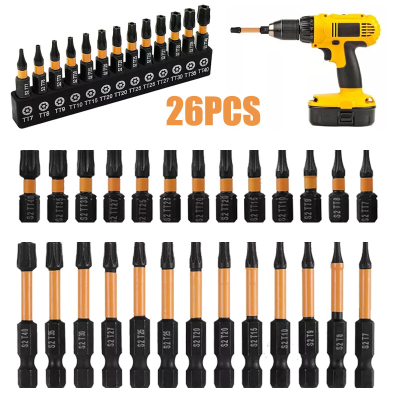 26pc Industrial Tamper Proof Impact Torx Bit Set - 1/4