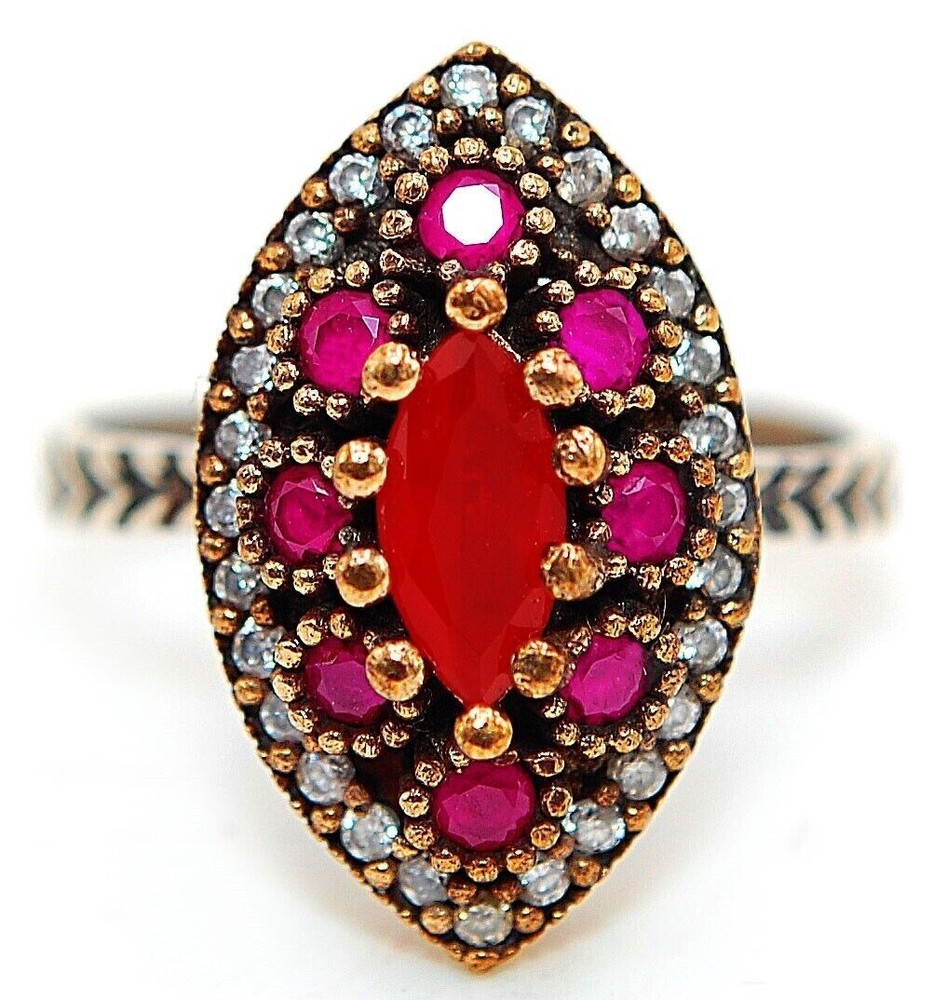 925 Silver Ottoman Empire Style 2CT Ruby Ring Size 6  