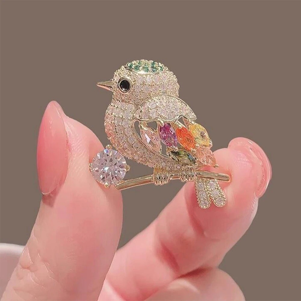Shiny Rhinestone Bird Corsage Brooch for Women Lapel Pin Clothing Decor