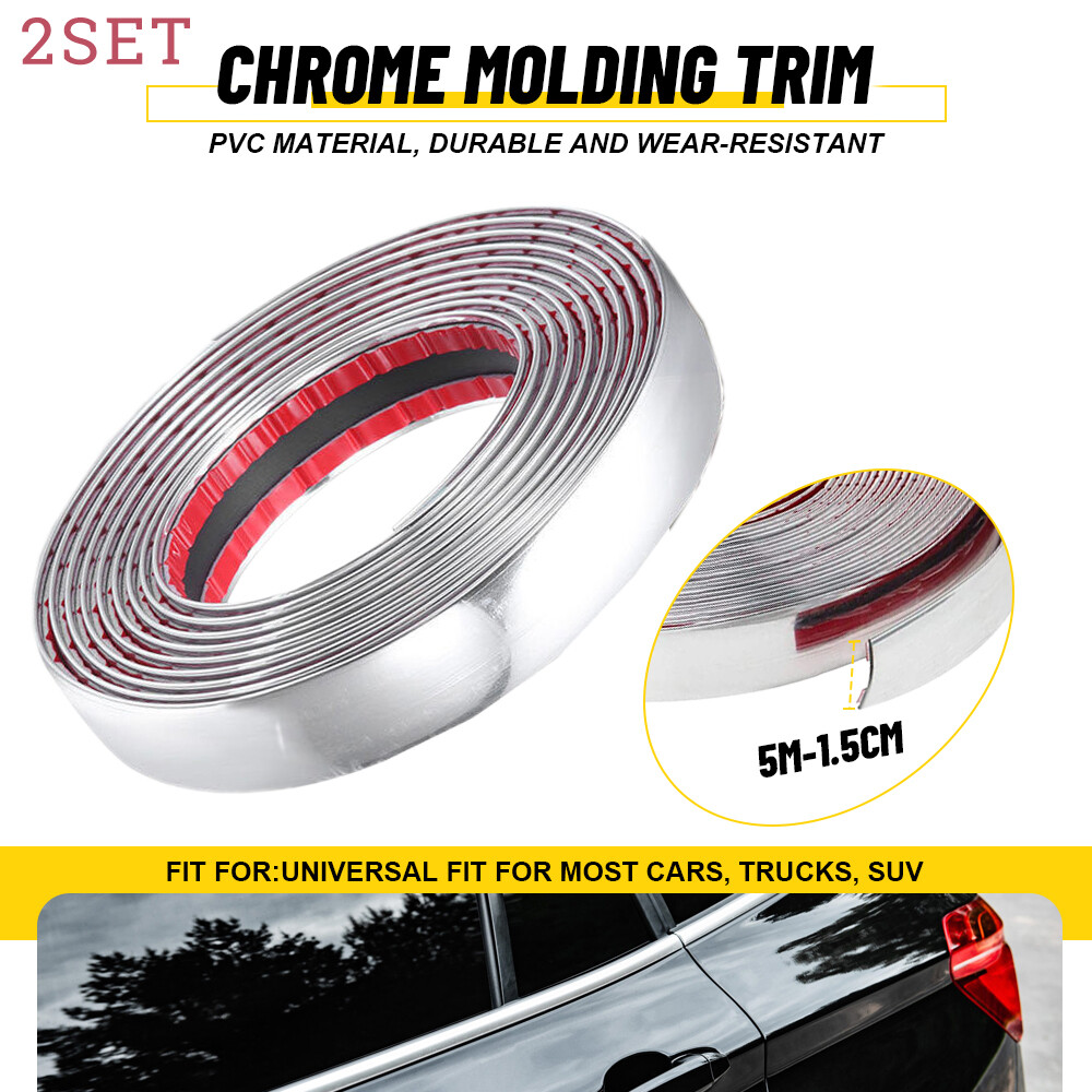 2set 0.4'' Chrome Trim Molding Strip Car Door Window Bumper Side Trime Protector