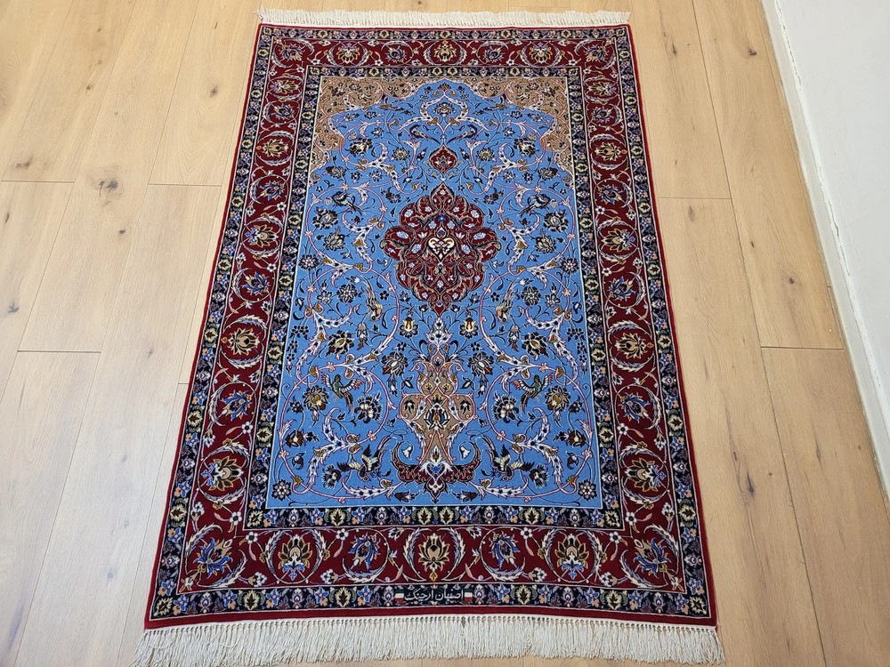 Isfahan Rug Cork Wool Silk Fine Hand Knotted Signed