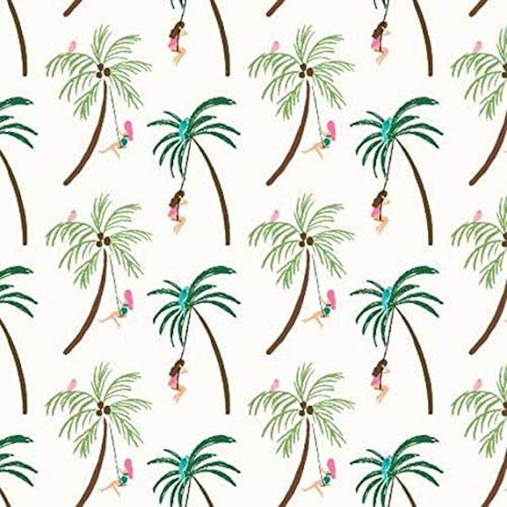 Dear Stella City Palm Tree Swingers White 100% Cotton Fabric by The Yard