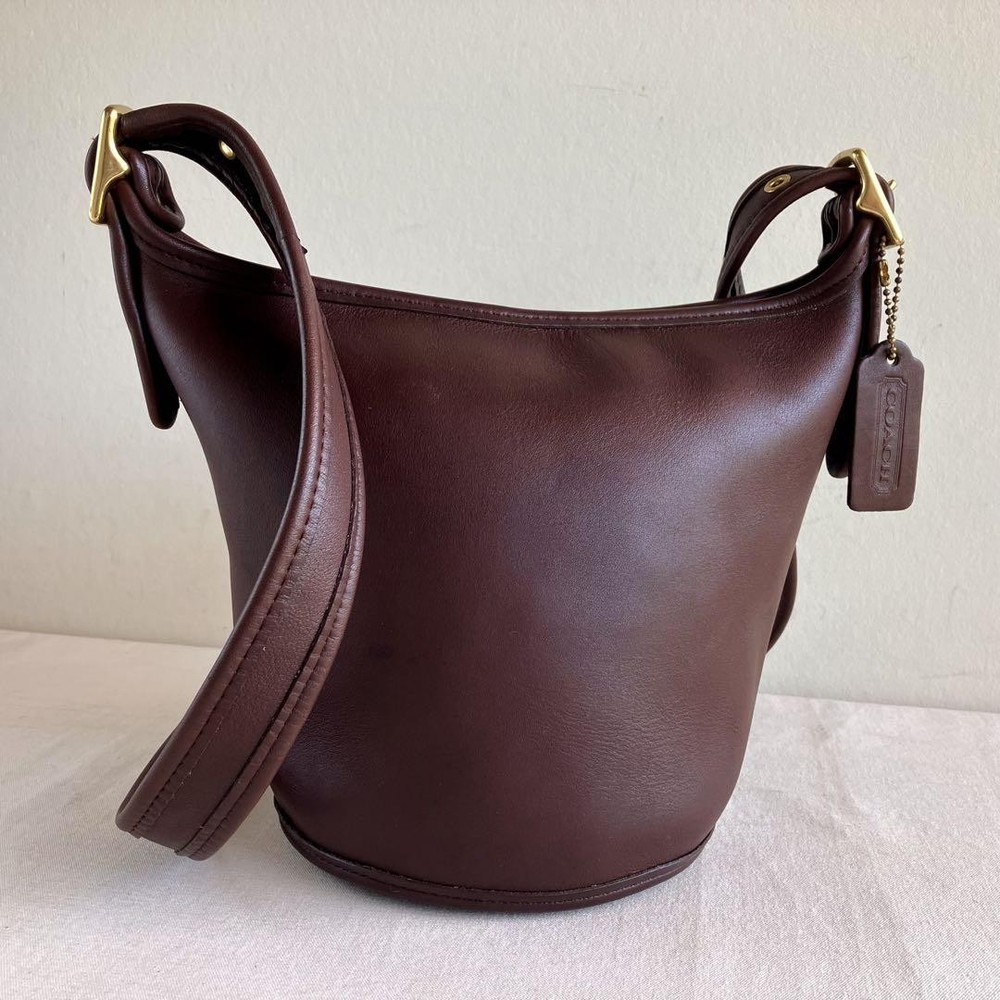 Vintage Coach Maggie Leather Duffle Bucket Bag Small Mahogany Rare 90s