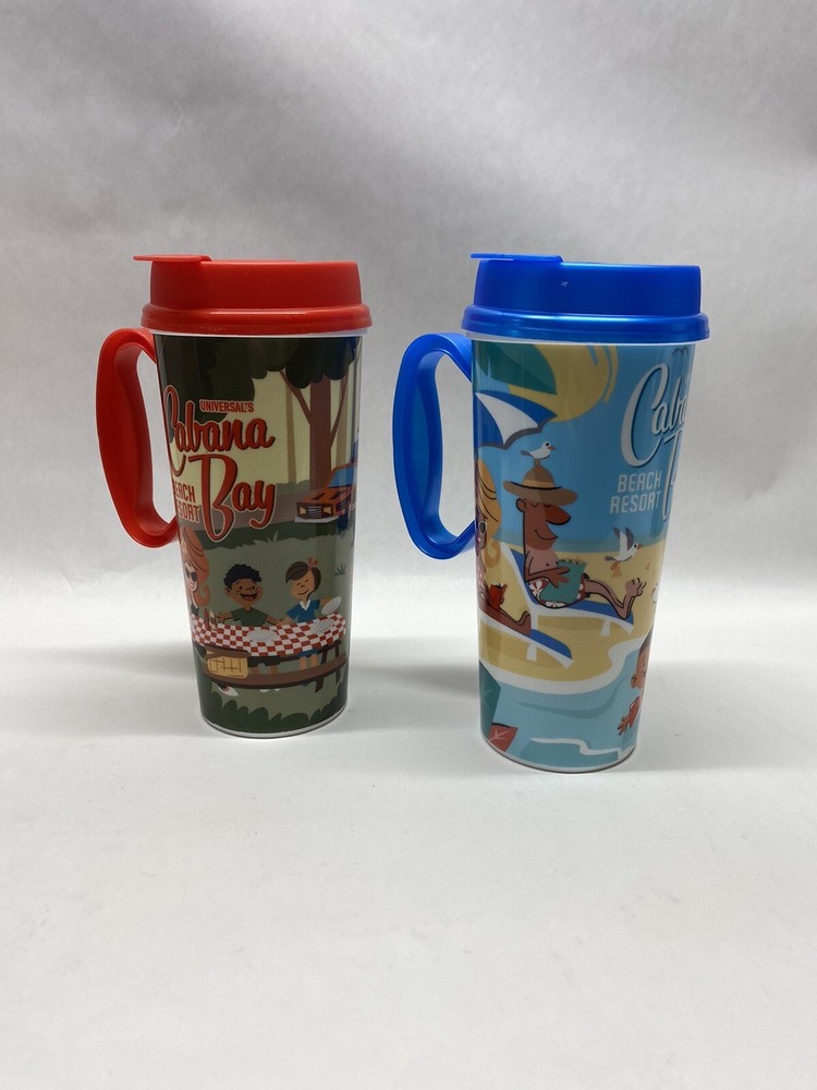 Two Universal's Cabana Bay Beach Resort Souvenir Tumbler Blue And Red