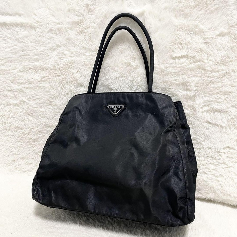 Prada Black Nylon Tote Bag with Triangle Logo Large Capacity Handbag