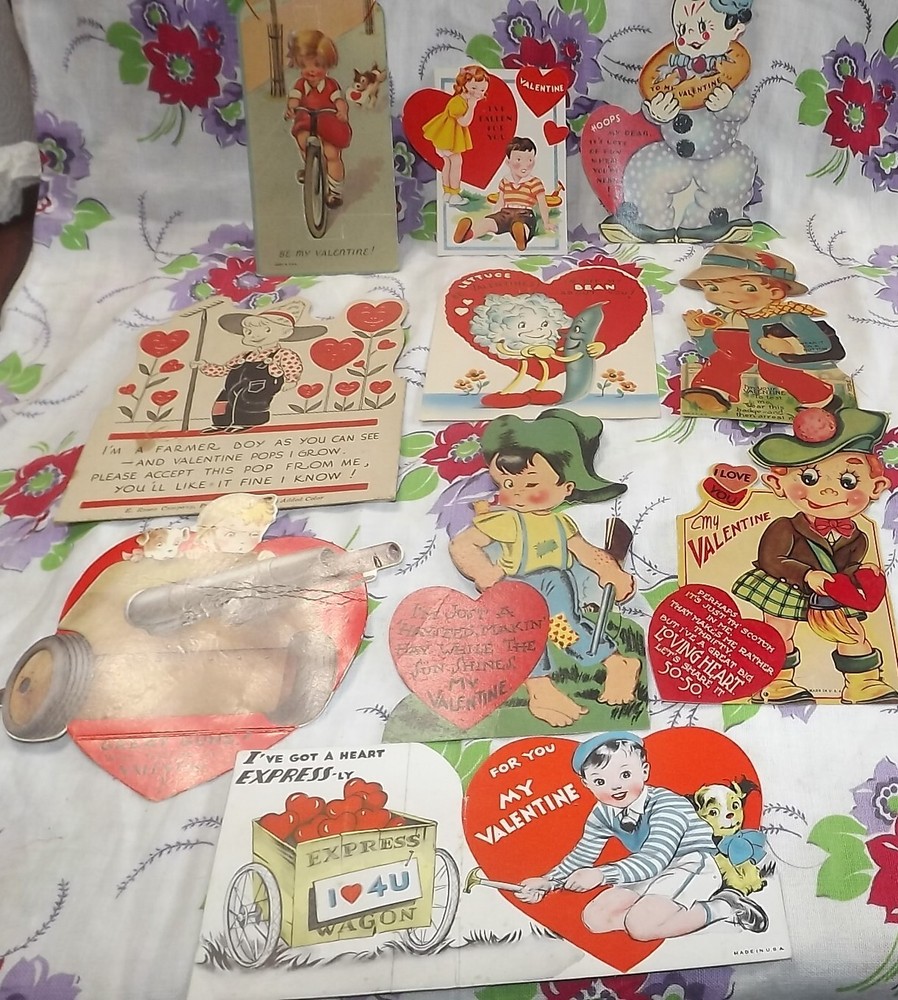 Vintage 1930's and 1940's Valentines Day cards lot of 10