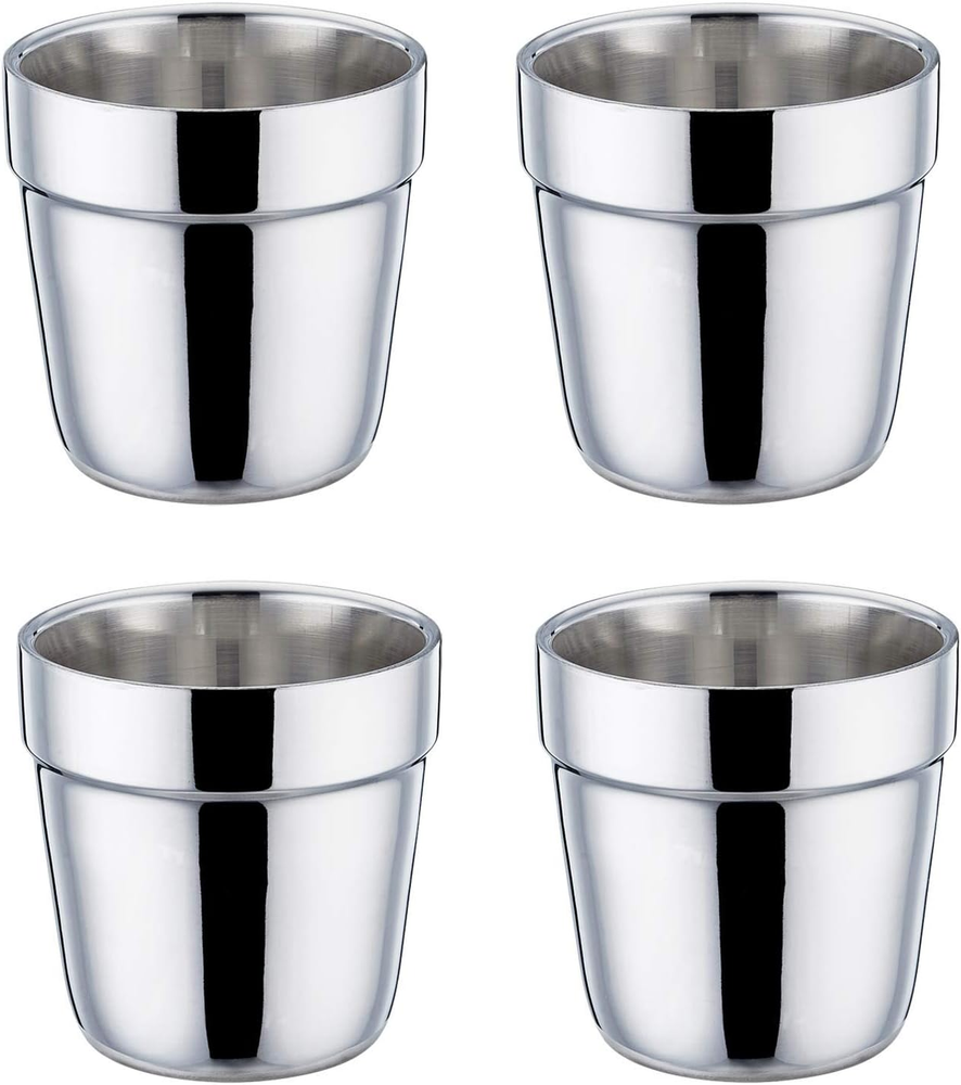 Coffee Cup Espresso Cup Mug Set of 4, Double Wall Stainless Steel Tea Cups, Reus