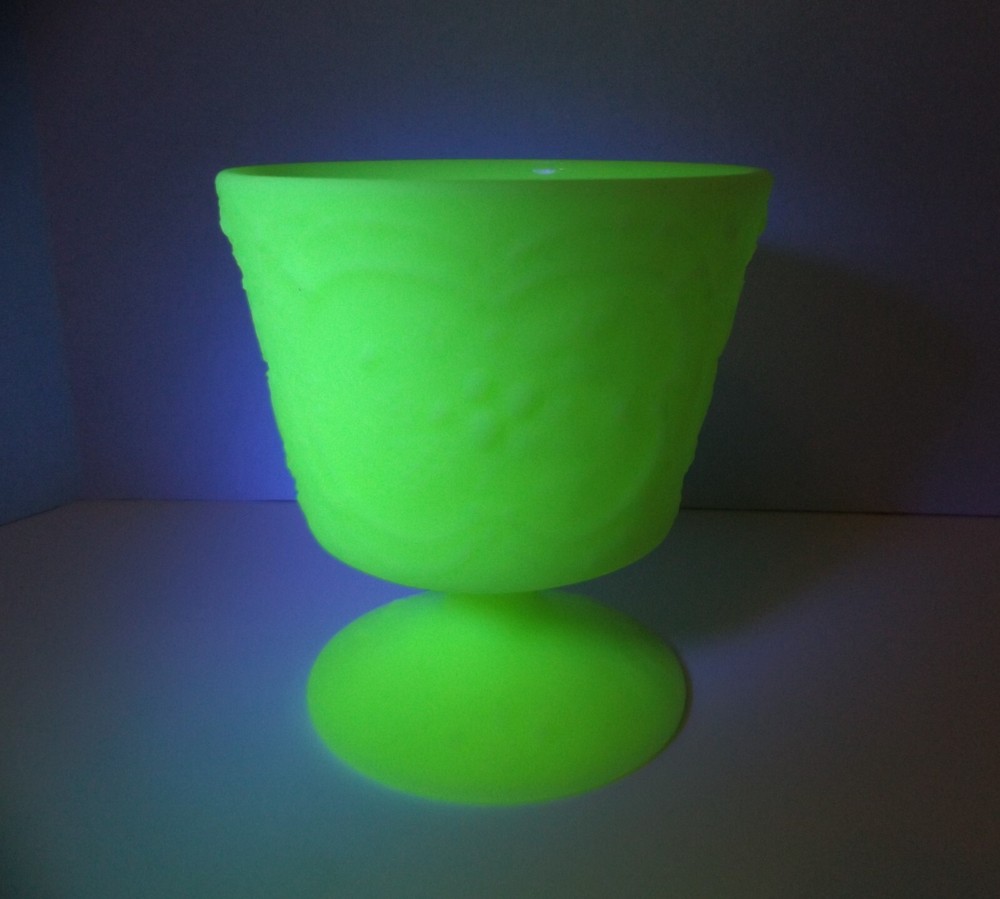 Vintage Fenton Uranium Glass Footed Candy Dish Bowl Planter in Custard Satin Finish