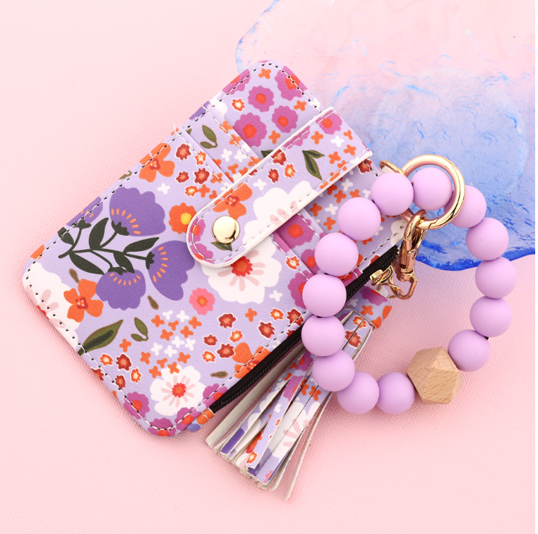 Floral Silicone Beaded Wristlet Wallet for Women Stylish Functional Card Holder  