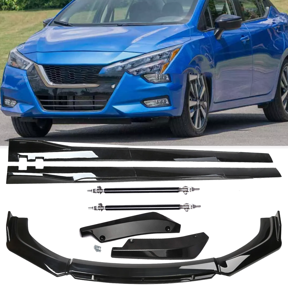 Front Bumper Lip Chin Spoiler Splitter Side Skirt Rear Rod For Nissan Versa