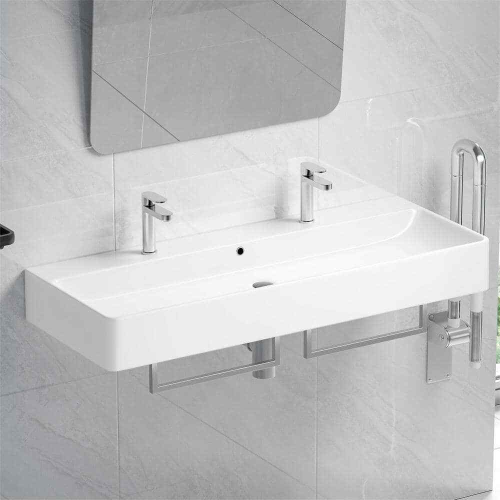 Turner 44in.White Vitreous China Rectangular Wall-Mount Bathroom Trough Vessel
