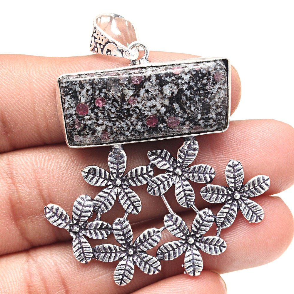 Eudialyte Gemstone Silver Pendant Valentine Gift 2.25 Inch Jewelry