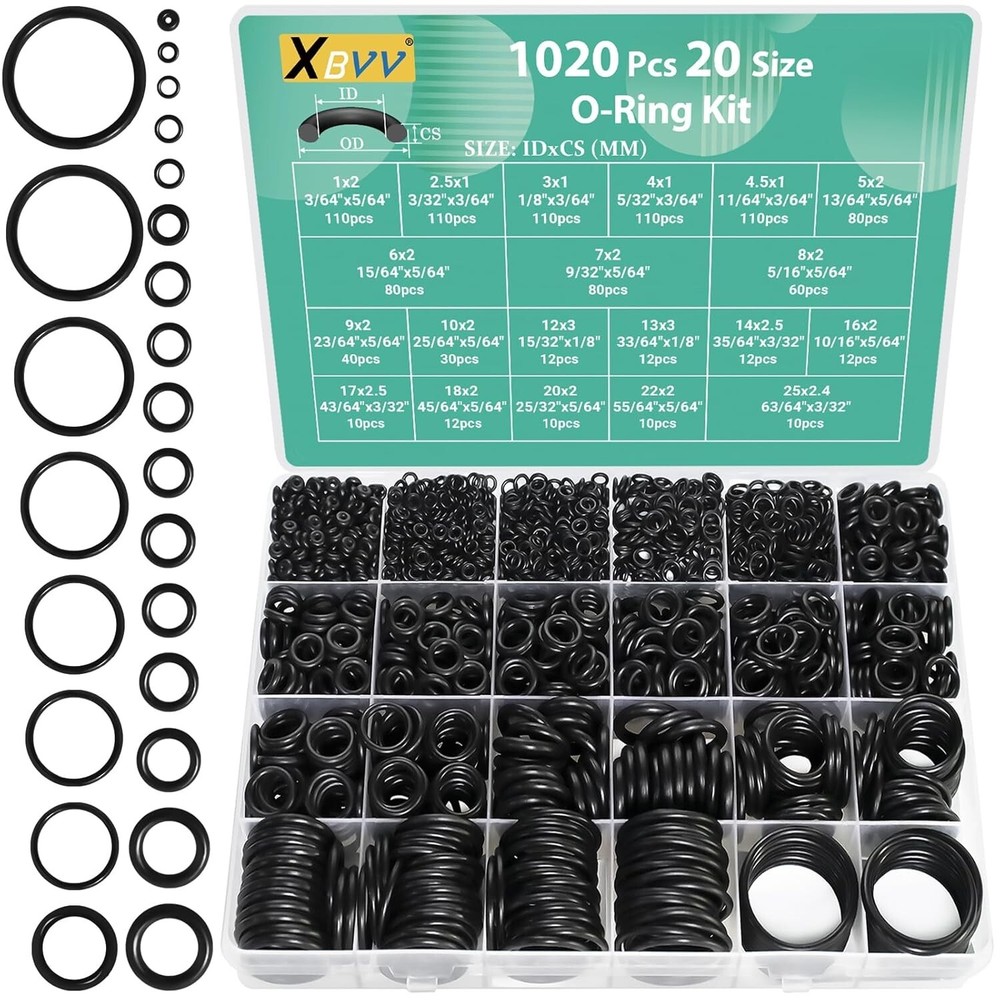 1020 Pcs O Ring Kit 20 Size Nitrile Rubber O Ring Assortment Set for Car Vehicle