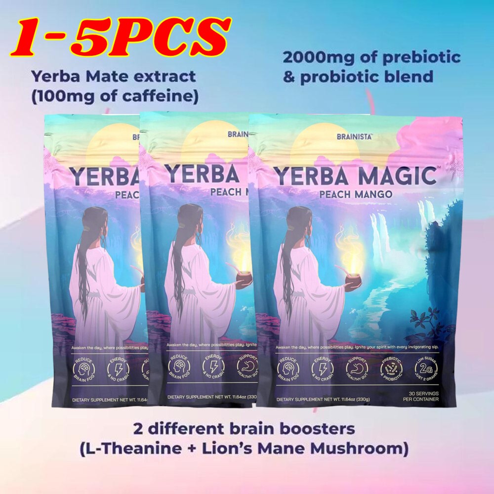 Yerba Magic Instant Tea Powder 3-in-1 SuperDrink Peach Mango Probiotic-Beverage；